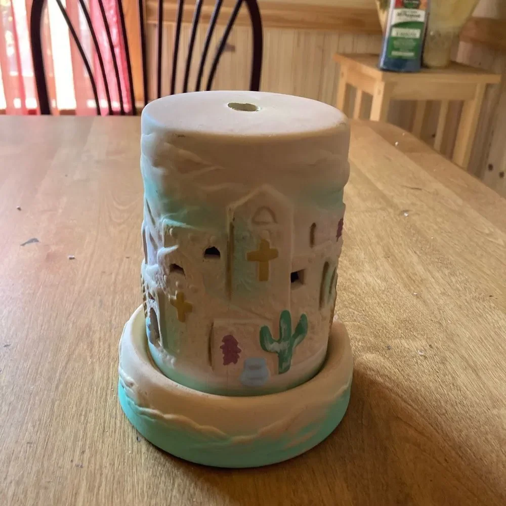 Decorative Cream and Green Candle Holder